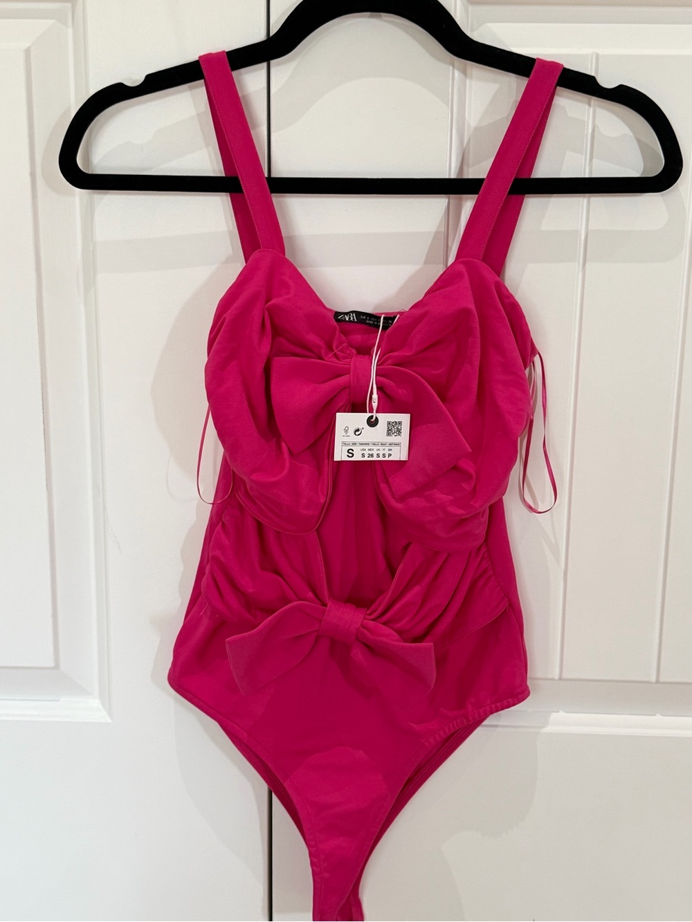 Zara Barbie Pink Fuchsia Bow bodysuit NWT SMALL - Picture 2 of 10
